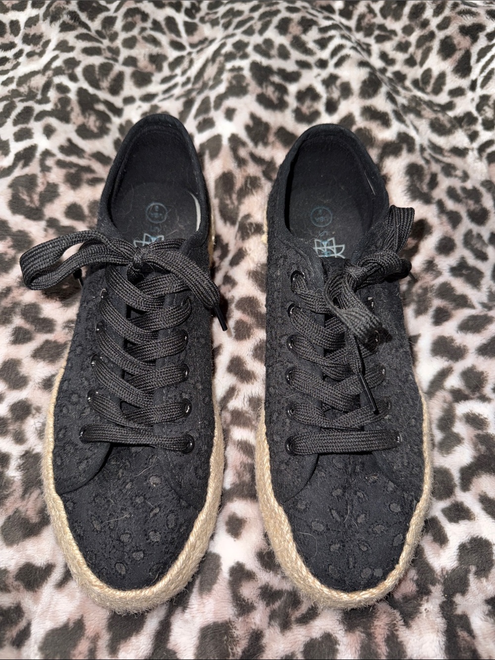 Women's Black Lace Espadrille Platform Sneakers